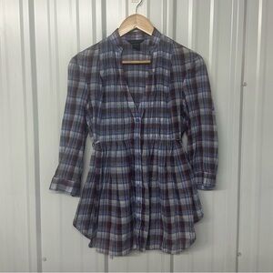 Vintage Moda International Blue Plaid Babydoll Top Women Medium Fairycore Y2K